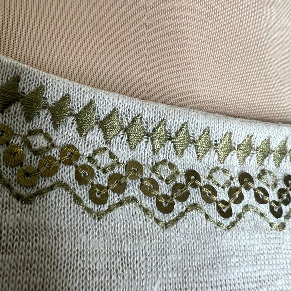 J. Jill Love Linen Top Large Womens Beige Sequin Embroidered Bohemian Boat Neck - Picture 6 of 9
